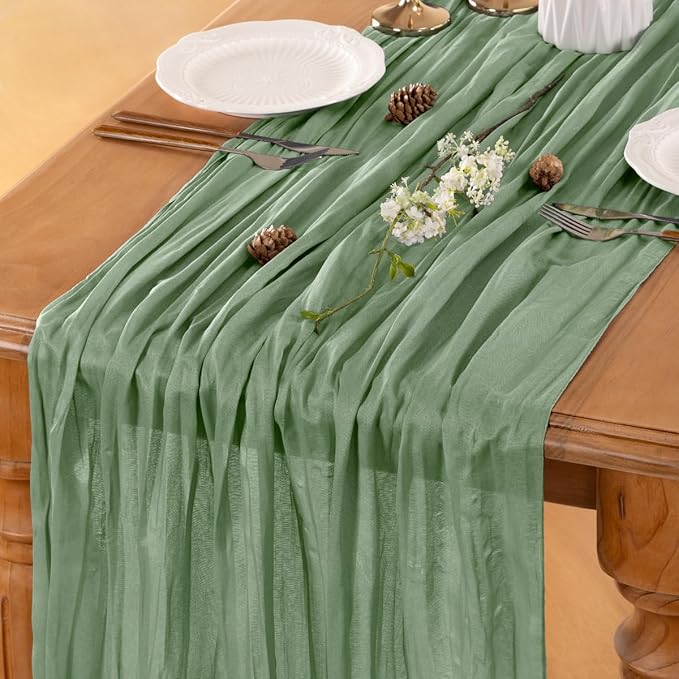Sage Green Table Runner Cheesecloth Table Runner 14FT Farmhouse Table Runners 160 Inches Fall Table Decor Dining Room Centerpiece Wedding Boho Baby Shower Birthday