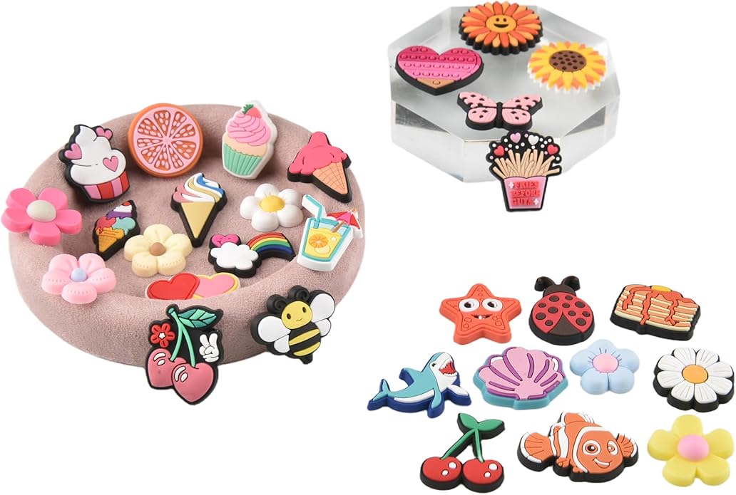 20PCS Cute Shoe Charms for Girls Teens - PVC Flower, Rainbow, Dessert Shoe Clips Decorations for Holely Shoes, Sneakers, Casual Footwear