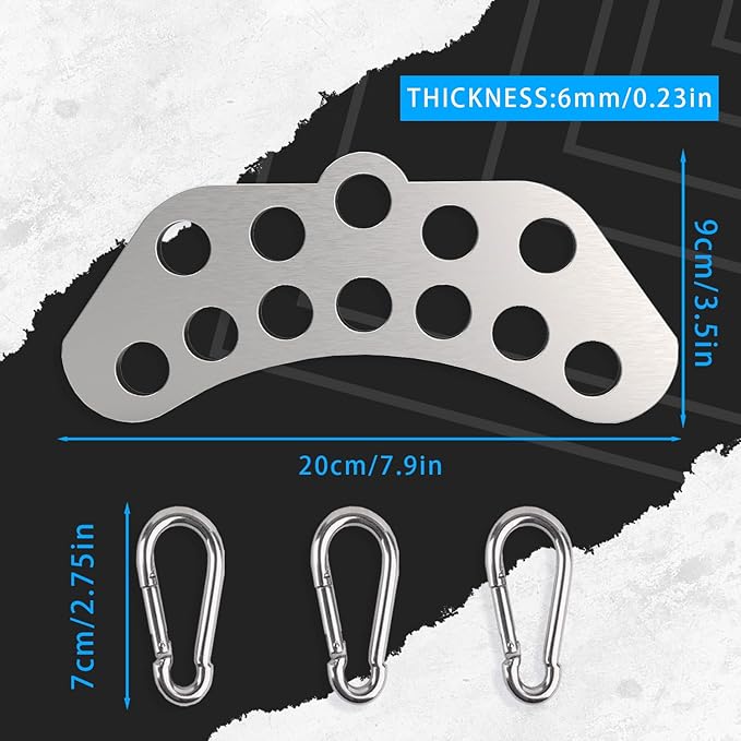 Double to Single Adaptor Plate for Cable Pulley Machines Durable Solid Stainless Steel with 3 Carabiners Suitable for Dual Cable Machines LAT Pulldown, Shoulder & Biceps Exercises