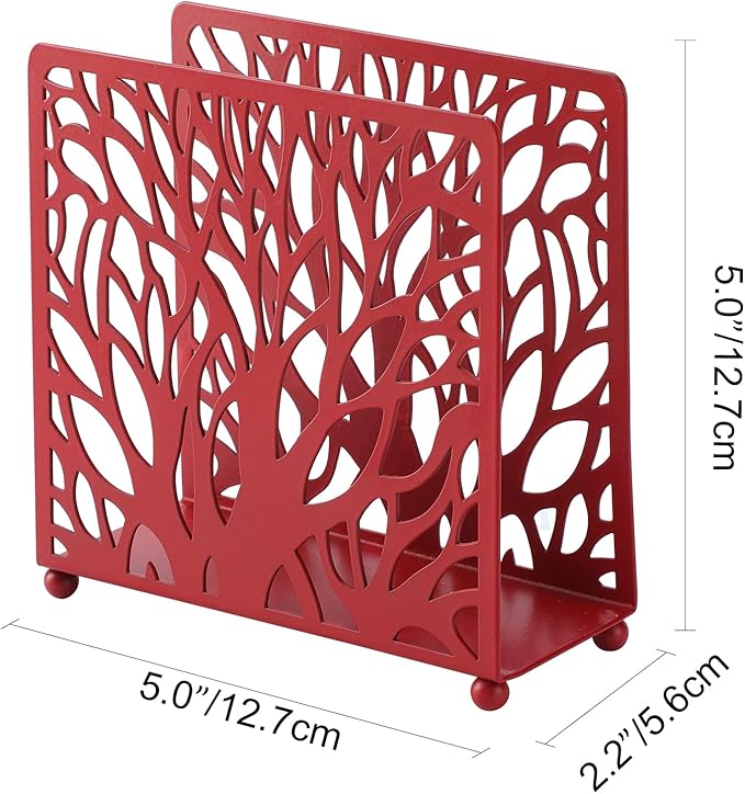 Farmhouse Red Napkin Holder for Tabletop Decor and Kitchen, Metal Table Napkin Holder Stand for Home Restaurant Picnic Party