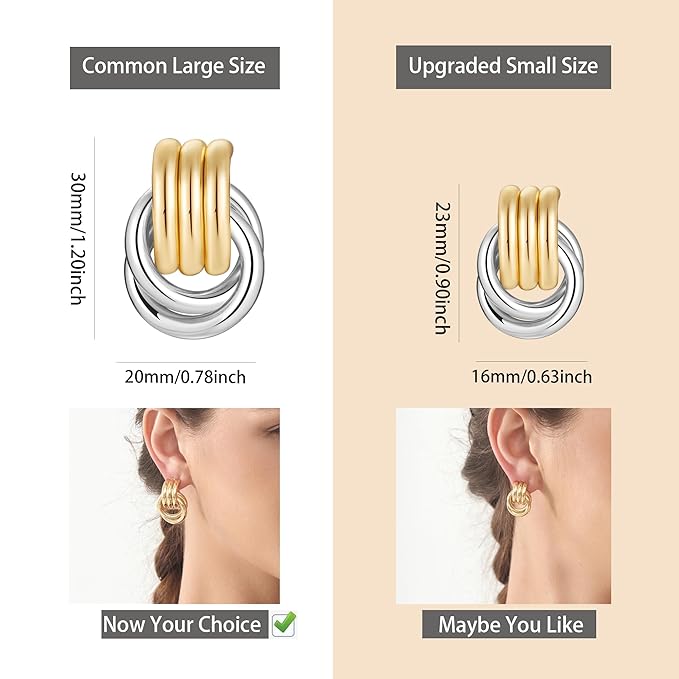 Mixed Color Plated Chunky Knot Link L Size Earrings for Women Geometric Drop Dangle Earrings Studs for Women