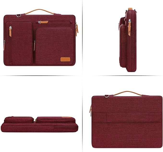 MOSISO 360 Protective Laptop Shoulder Bag,15 inch Computer Bag Compatible with MacBook Air M4 M3 M2/Pro A1990 A1707, Dell XPS Plus,Side Open Messenger Bag with 4 Zipper Pockets&Handle, Wine Red