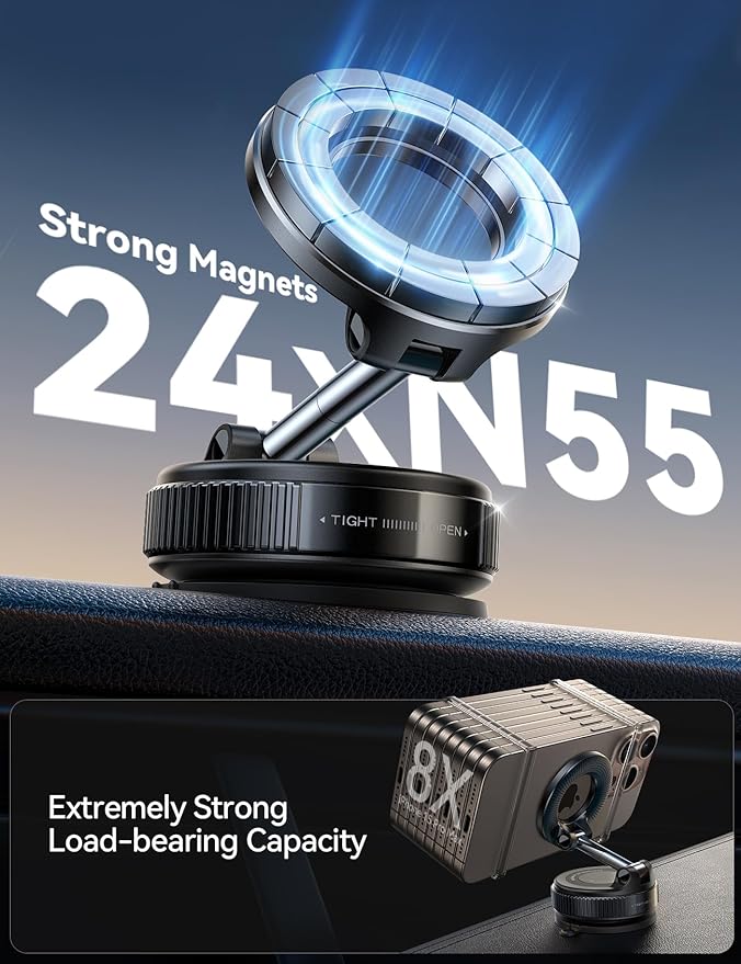 JOYROOM Vacuum Magnetic Phone Holder for Car, Strongest Suction Cup Phone Mount, 360° Adjustable Magsafe Car Mount, Foldable Car Phone Holder for iPhone 16 Pro Max 15 14 13 12 Plus/Android