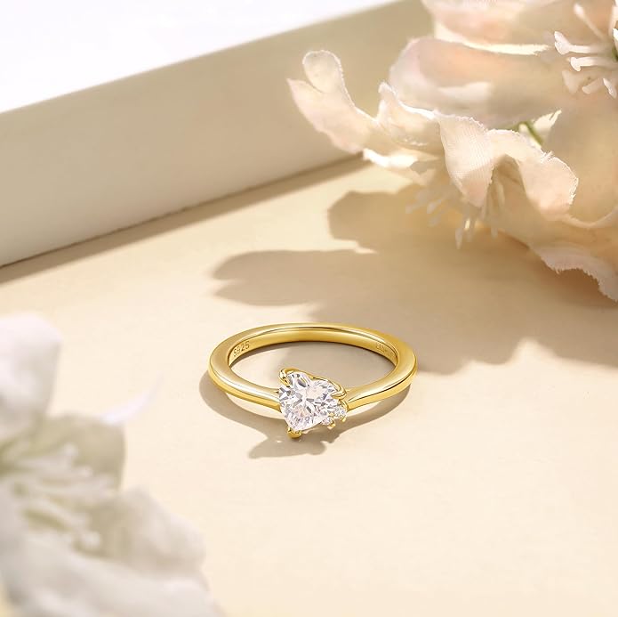 Elspeth 925 Sterling Silver Heart Engagement Ring for Women Heart Cut Cubic Zirconia Promise Ring Size 4-10