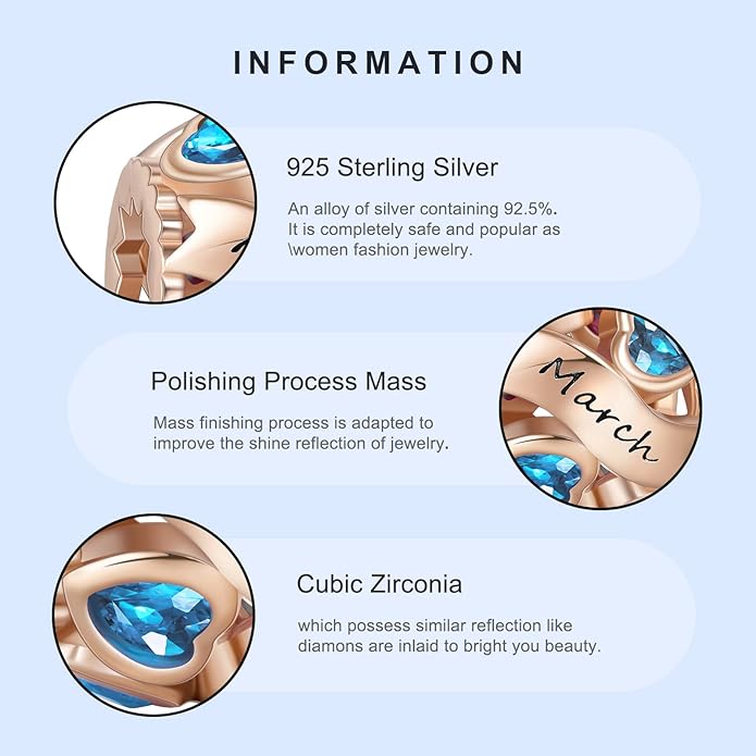 NINGAN Birthstone Charms 925 Sterling Silver Love Heart Openwork Bead for Charm Bracelets and Necklaces with 5A Cubic Zirconia, Birthday Mothers Day Jewelry Gifts Women