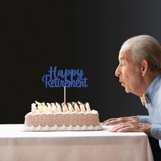 Gyufise Blue Happy Retirement Cake Topper Retirement Cake Decoration Picks for Retired Party Cake Decoration Party Supplies 1 Pack