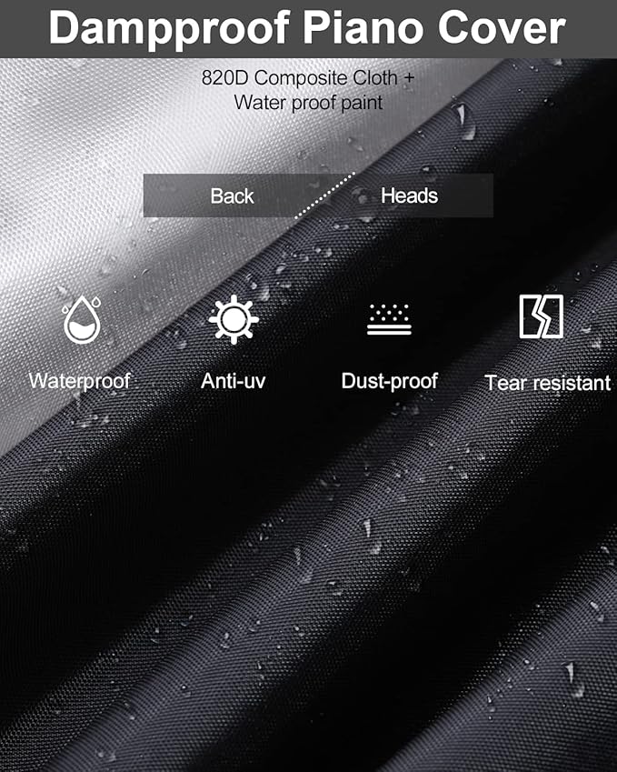 Elastic Lock Music Keyboard Dust Protector Cover - Water Proof, Stretchy, Full for Digital Pianos, Full Cover Elastic Lock Music Protector Case (88 Keys, Black)