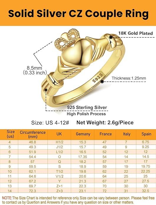 Bestyle 925 Sterling Silver Ring for Women, Minimalist Claddagh Ring Celtic Knot Ring for Women, Irish Promise Wedding Band, Gold/Rose Gold Vermeil Women Band Ring, Stackable, Gift for Her