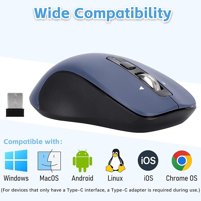 Wireless Mouse, Full-Size Silent Mouse, 36-Month Battery Life, 4 Way Navigation, 1000-3000 Adjustable DPI, 2.4GHz USB-A Receiver for Computer, Laptop, PC, Chromebook, Notebook