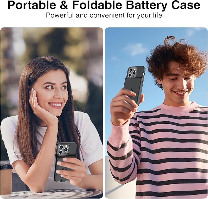 GIN FOXI Battery Case for iPhone 14 Pro Max/14 Plus/13/12 Pro Max, Charging Cases with Stand 8000mAh Portable Extended Case Cover Juice Box for iPhone 14 Pro Max, 14Plus, 13/12Pro Max (6.7”) Black