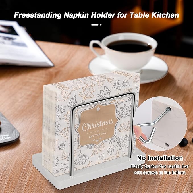 Livabber Napkin Holder, Metal Napkin Storage Modern Freestanding Tissue Paper Dispenser for Table Kitchen Countertop (Marble Base, Chrome)