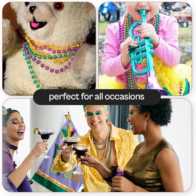 Funny Party Hats Mardi Gras Beads Necklaces - Party Costumes Accessories 144 Pc