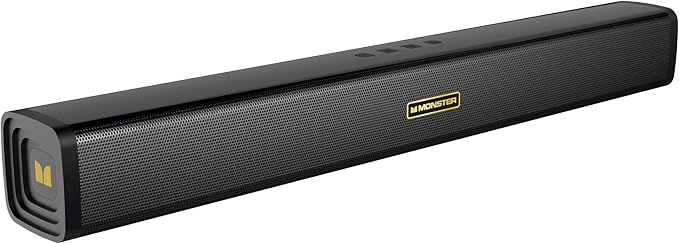 Monster S220 Bluetooth Soundbar for TV, Bluetooth 5.4 Sound Bar, 2.0CH with Dual Bass Diaphragm, All-in-one Home Theater Speakers, Compact, AUX/USB/TF Card Connection for TV/PC/Gaming/Projectors