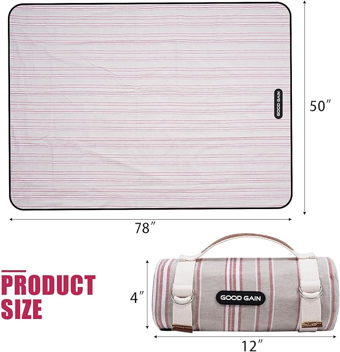 G GOOD GAIN Waterproof Picnic Blanket Portable with Carry Strap for Beach Mat or Family Outdoor Camping Party（Oat）