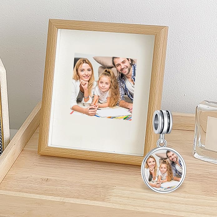 Annmors Personalized Photo Charm for Bracelet Necklaces,925 Sterling Silver Charm Love Heart Shaped Engraved Customize Picture Gift for Birthday Mother's Day Christmas,Bead Charms Jewelry for Women