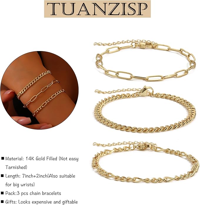 Gold Bracelets for Women, 18K Gold Plated Dainty Paperclip Link Chain Bracelets Thin Cute Stackable Bracelet Pack Fashion Accessories Gifts for Women