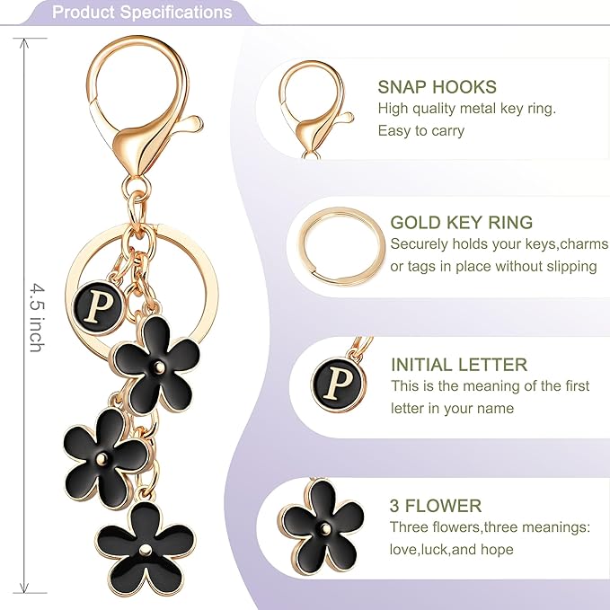 OUMILAN Initial Keychain Cute Flower Charms Keyring for Handbag Backpack–Personalized A-Z Letter Jewelry Gift for Women Girls