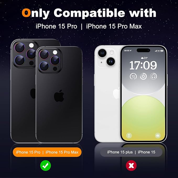 Hoerrye [3+1] for phone 15 Pro Max/phone 15 Pro Camera Lens Protector, [Keep Lens Original Design] [Truly Shatterproof] 9H Tempered Glass Camera Cover Screen Protector Accessories,Colorful 2 Pack