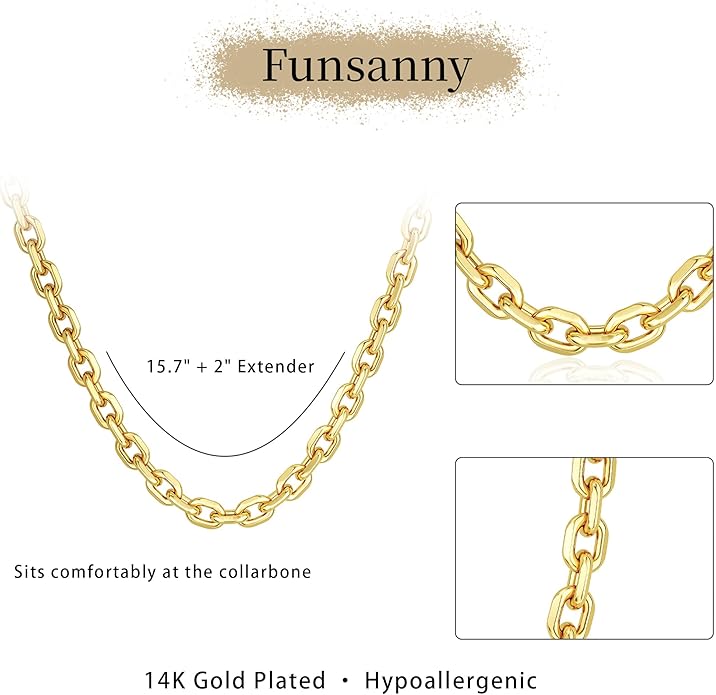 Gold Necklace for Women - Chunky 14K Gold Plated Chain Necklace Cuban Link Paperclip Chain Herringbone Statement Choker Necklace for Women Simple Trendy Jewelry Gifts