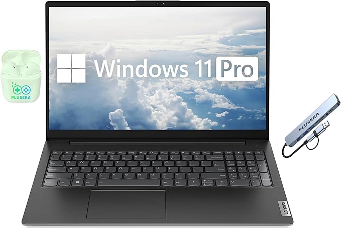 Lenovo V15 G4 15.6" FHD Laptop Computer, 16GB RAM 1TB Storage (512GB SSD+512GB Docking Station Set), 8-Cores AMD Ryzen 7, Windows 11 Pro with Microsoft Office Included, PLUSERA Earphones, Black