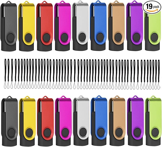 EASTBULL Flash Drive Bulk 4GB USB 20 Pack with Lanyards USB 2.0 Thumb Drive Bulk Memory Stick Swivel Pen Drive for Storage and Backup(4GB 20Pack, Mixed Color)