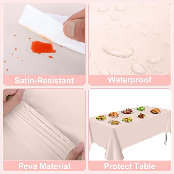 6 Pack Plastic Light Pink Tablecloth, 54 X 108Inch Party Table Covers Pink Scalloped Table Cloths for Rectangle Tables Disposable Tables Cover for Picnic Baby Shower Tea Party Wedding Bridal