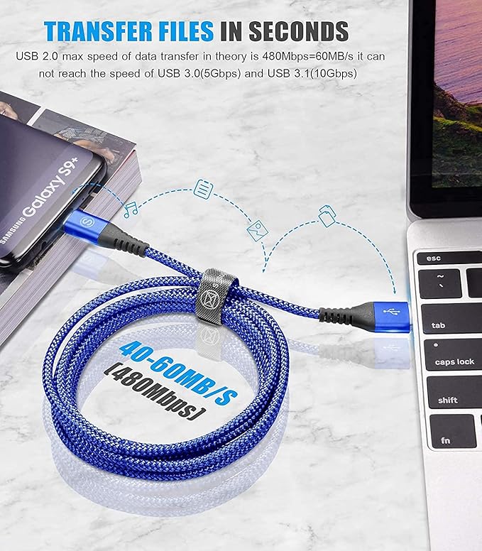 sweguard USB Type C Charger Cable [3-Pack,10ft+6.6ft+3.3ft] iPhone 15 Charger Nylon Braided Cord for iPhone 15 Pro Max Samsung Galaxy S23 S22 S21 S20 S10 Note 20 10 Flip A53 A54 Pixel LG Moto PS5-Blue