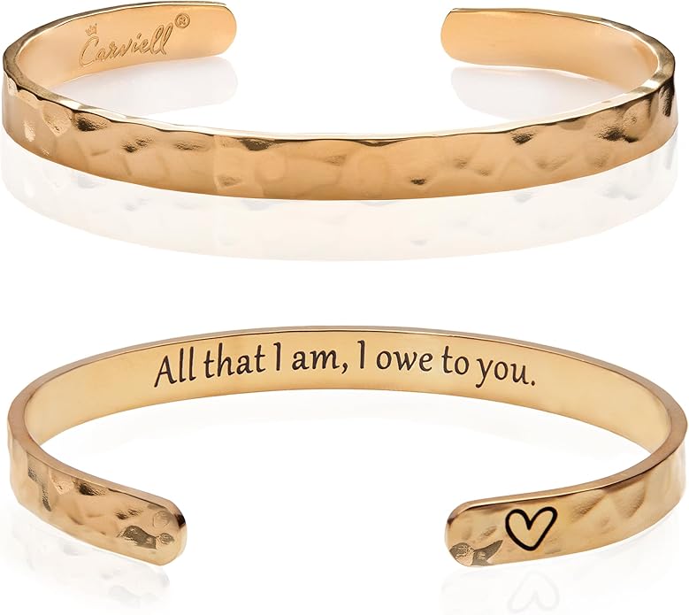 Carviell Engraved Cuff Bracelets for Women – Inspirational, Friendship, Love, Mom, Daughter, Sister, Christian, Graduation, Memorial & Wedding Gifts – 80+ Phrases – Stainless Steel, Gift-Ready