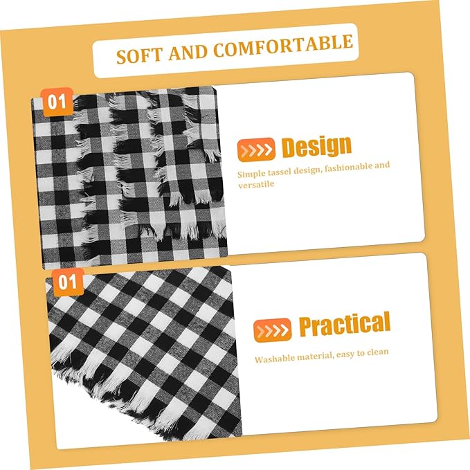 4pcs Cotton Buffalo Check Napkins with Fringe Black and White Checkered Cloth Napkins for Fall Halloween Wedding Machine Washable Rustic Farmhouse Table Decoration