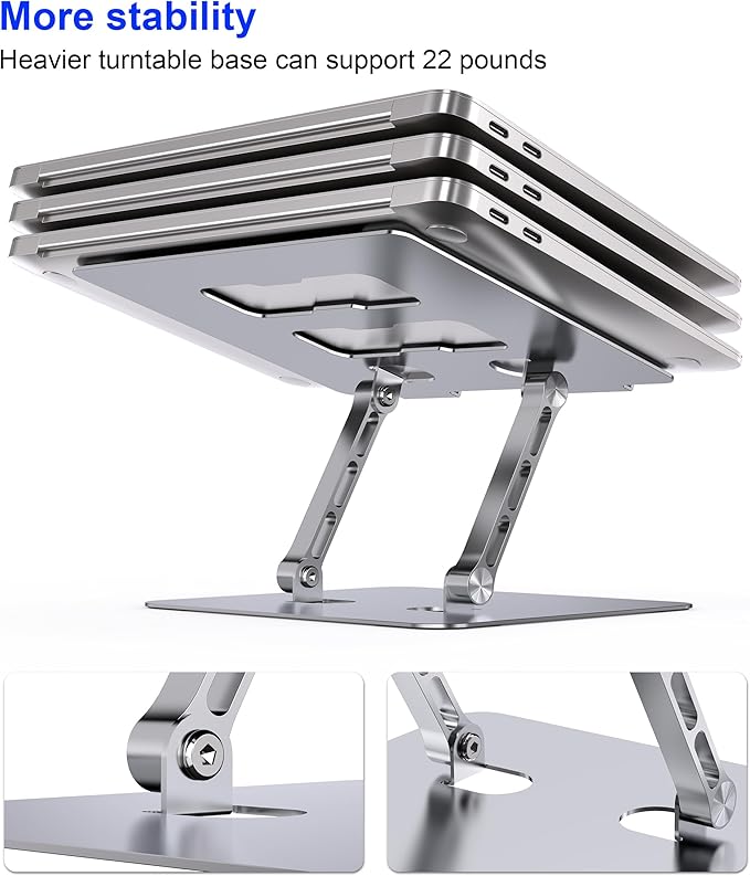 Adjustable Laptop Stand,Ergonomic Foldable Notebook Computer Holder.Compatible with MacBook iPad Dell HP Lenovo ThinkPad Acer ASUS Samsung and More 10-17" Laptops Tablets,Silver