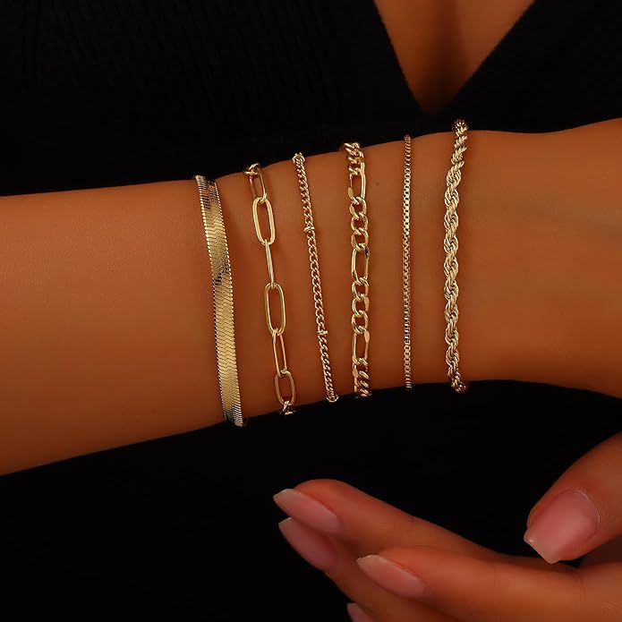 Gold Bracelets for Women, 18K Gold Plated Dainty Paperclip Link Chain Bracelets Thin Cute Stackable Bracelet Pack Fashion Accessories Gifts for Women
