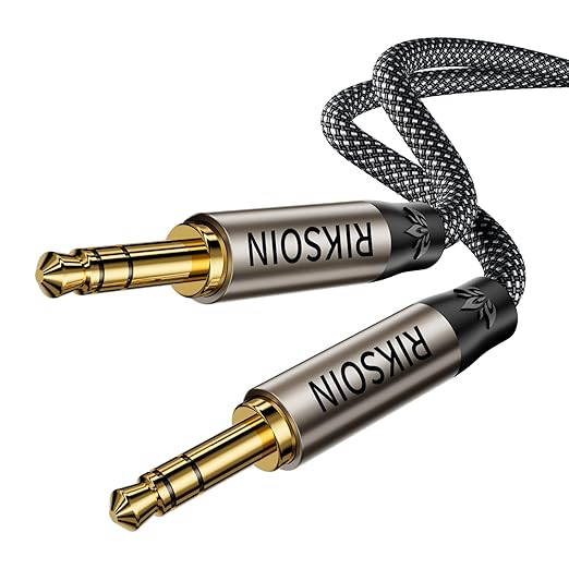 3.5mm Nylon Braided Aux Cable, Silver-Plated Wire Core Male to Male Cord for Headphones Car Home Stereos Speaker Compatible with iPhone iPad iPod Echo More-10FT