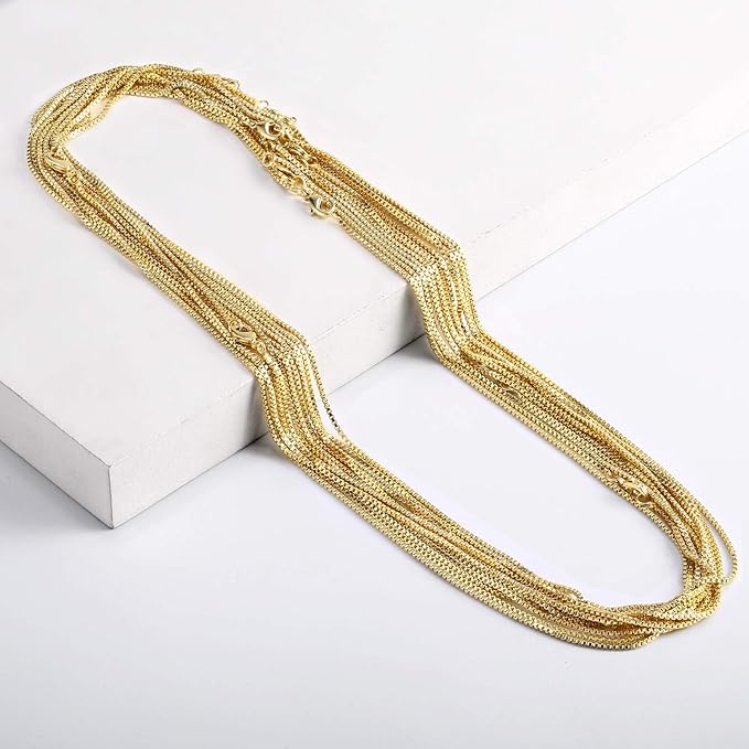 ALEXCRAFT Wholesale 6PCS 14K Gold Plated Brass Box Chain Necklace Bulk for Jewelry Making (20 inch)