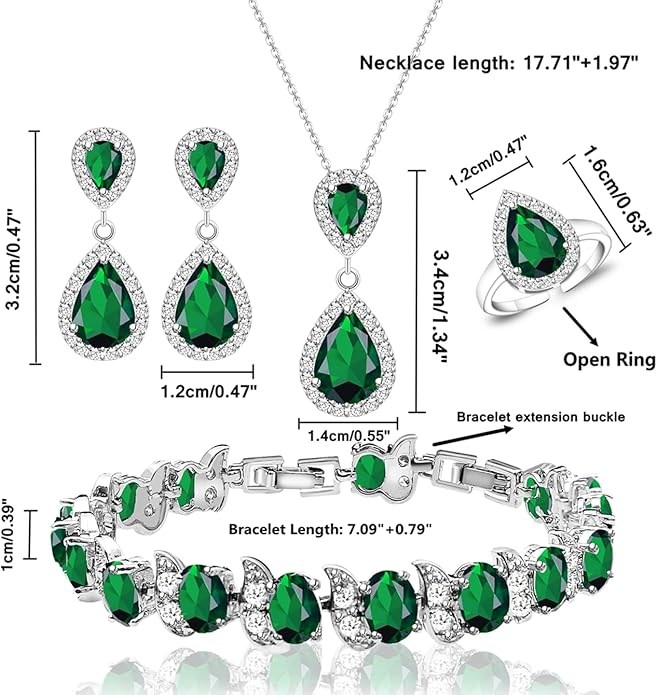 LMXXVJ Teardrop Jewelry Set for Women，Necklace Earrings Adjustable Ring Bracelet Set Fashion Formal Platinum/Gold/Rose Gold Jewelry Gift Girl/Mom/Wife/Grandmother/Best Friend/Aunt