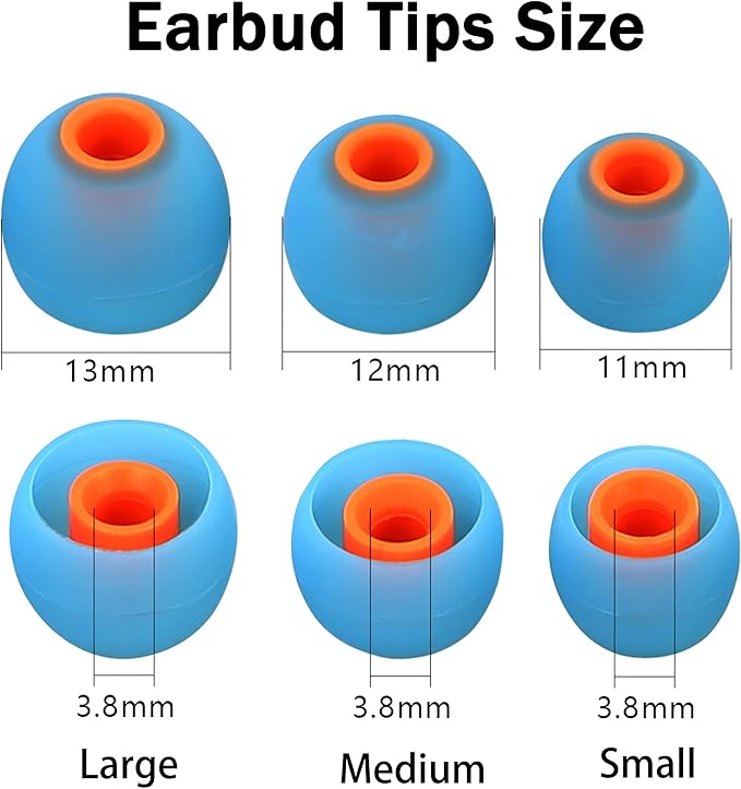 Silicone Earbud Replacement Tips for Most In-Ear Earbuds (Inner Hole 3.8-5.1mm) - 9 Pairs (S, M, L)