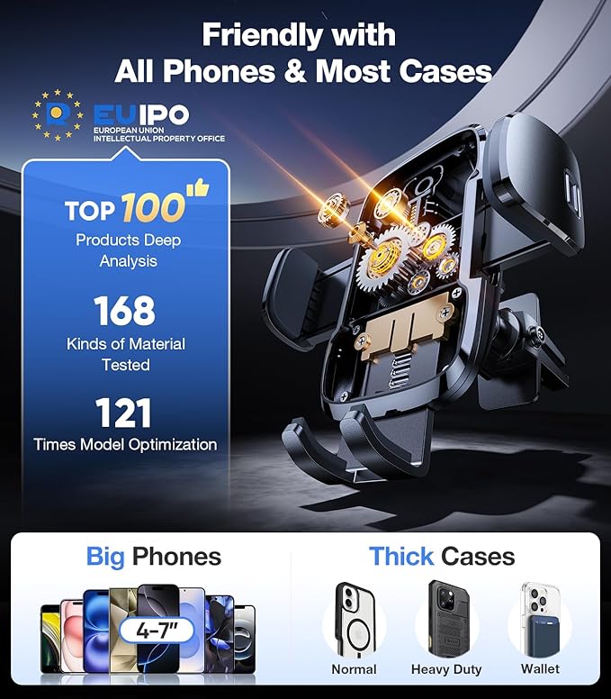 TORRAS 2025【Strongest Suction & Military-Grade】 Phone Holders for Your Car,【Patent & Safety Certs】 Car Phone Holder Mount Truck Stand for Dashboard Windshield Vent for iPhone 16 15 Pro Max, Navy Blue
