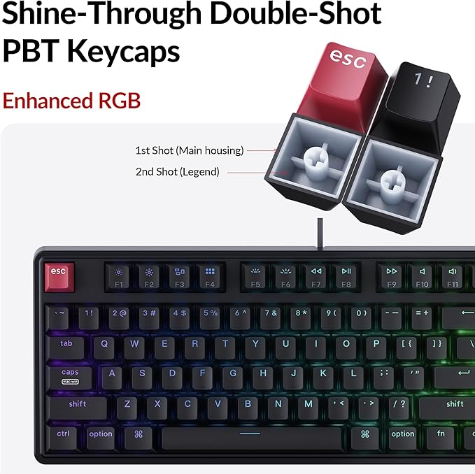 Keychron C3 Pro TKL 80% Wired Mechanical Keyboard, 8K Polling Rate, QMK/VIA Programmable, Hot-Swappable, RGB Backlit Shine-Through Keycaps, Super Brown Switch, for Windows/Mac