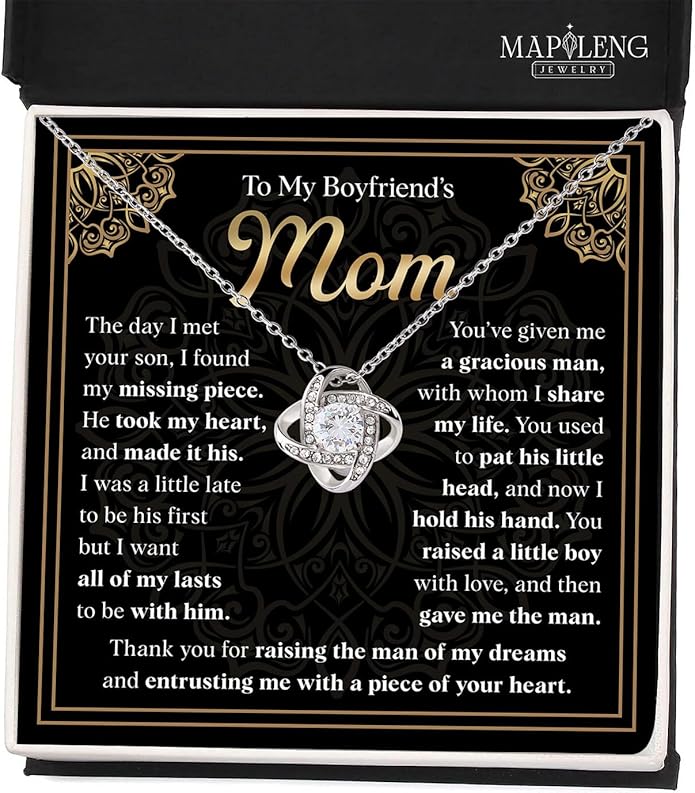 To My Boyfriend's Mom Love Knot Necklace, Elegant Jewelry Gift From Girlfriend, Meaningful Mothers Day Surprise, Birthday Christmas Keepsake With Heartfelt Message