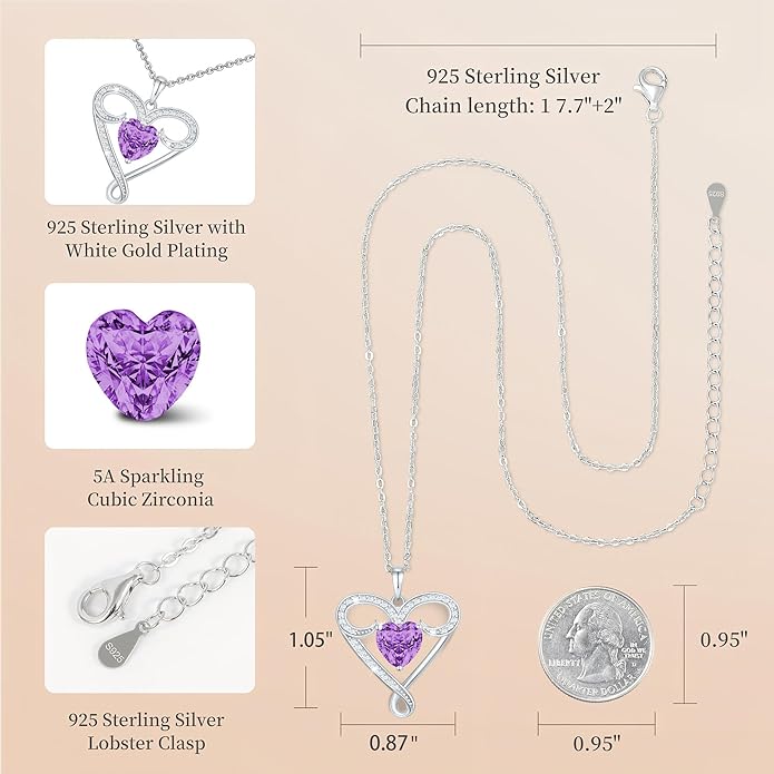 Infinity Necklace for Women, 925 Sterling Silver Heart Necklace with 5A Zircon, White Gold Plated Adjustable Chain, Gift for Valentine's Day, Birthday, Anniversary for Wife, Girlfriend, Mom