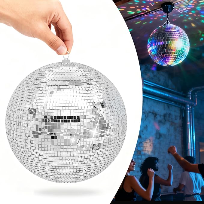12/16/20inch Large Mirror Disco Ball - Hanging Big Disco Ball for Party Decorations, DJ Clubs, Weddings, Bars, Holiday Events, and Stage Decor (12 inch)