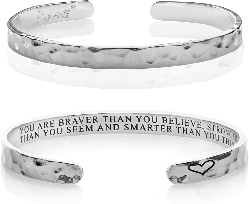Carviell Engraved Cuff Bracelets for Women – Inspirational, Friendship, Love, Mom, Daughter, Sister, Christian, Graduation, Memorial & Wedding Gifts – 80+ Phrases – Stainless Steel, Gift-Ready