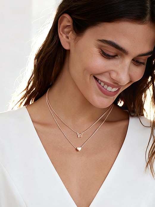 ChicSilver Personalized 925 Sterling Silver Dainty Small Heart/Star/Moon/Dot/Triangle Pendant Necklace for Women, Silver/Gold/Rose Gold/Black (with Gift Box)