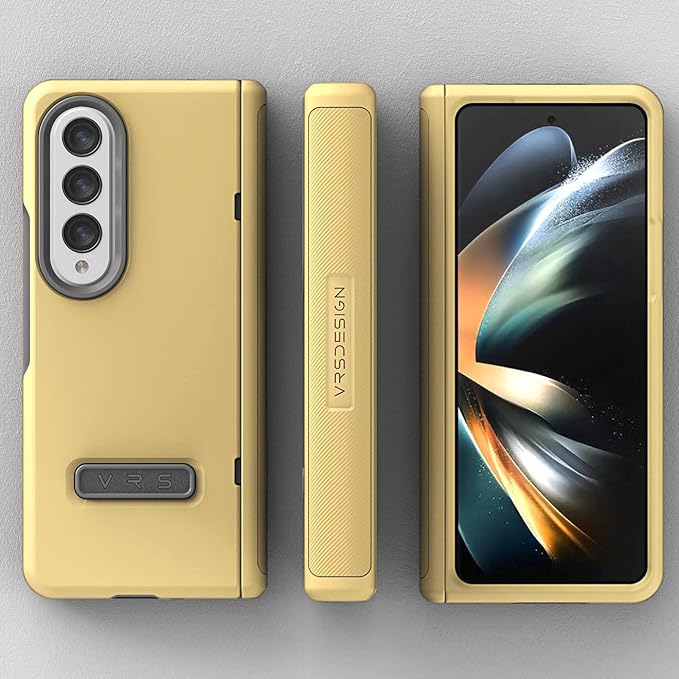 VRS DESIGN Terra Guard Modern for Galaxy Z Fold 4 5G (2022), Premium Modern Neat Style [Anti Scratch Hinge Protection] Case with Tempered Glass Screen Protector (Lemonade)