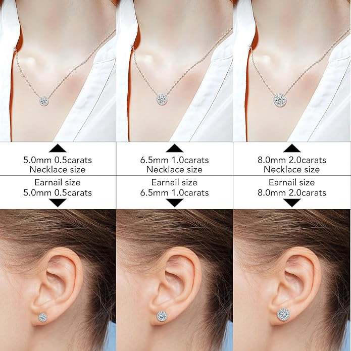 Moissanite Necklace and Earrings Set for Women/Men Crystal Gold/Silver Jewelry Prom Accessories Anniversary Birthday Party Moissanite Jewelry Set Gifts