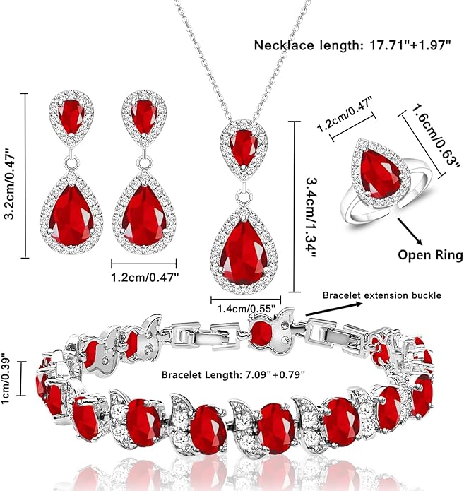 LMXXVJ Teardrop Jewelry Set for Women，Necklace Earrings Adjustable Ring Bracelet Set Fashion Formal Platinum/Gold/Rose Gold Jewelry Gift Girl/Mom/Wife/Grandmother/Best Friend/Aunt