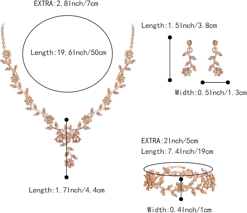 BriLove Women's Wedding Jewelry Leaf Cluster Flower Crystal Dangle Earrings Pendant Necklace Set for Bridal