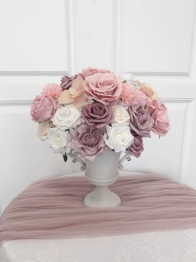 Roses Artificial Flowers Pink Bouquet Combo Box Set Fake Flower Bulk for DIY Bridal Wedding Shower Decorations Centerpieces for Table Faux Floral Arrangement for Party Home Decor Indoor