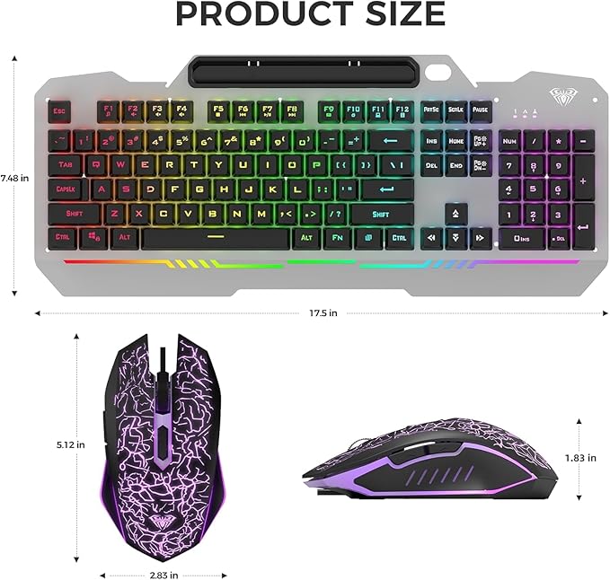 AULA Keyboard, T102 104 Keys Gaming Keyboard and Mouse Combo with RGB Backlit Number Pad, All-Metal Panel Waterproof Light Up PC Keyboard, USB Wired Computer Keyboards Gaming for MAC Xbox PC Gamer