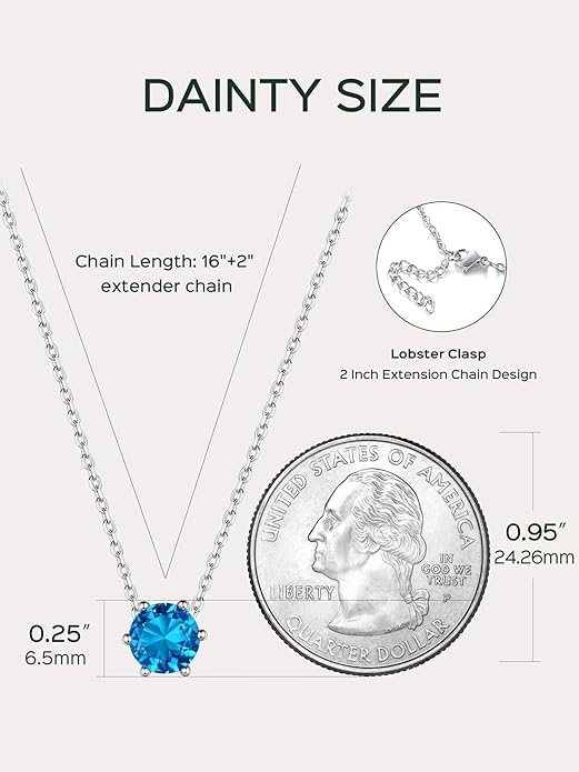 ChicSilver 925 Sterling Silver 12 Months Sparkling Round Cut Created Birthstone Pendant Necklace, 16 Inch Rolo Chain