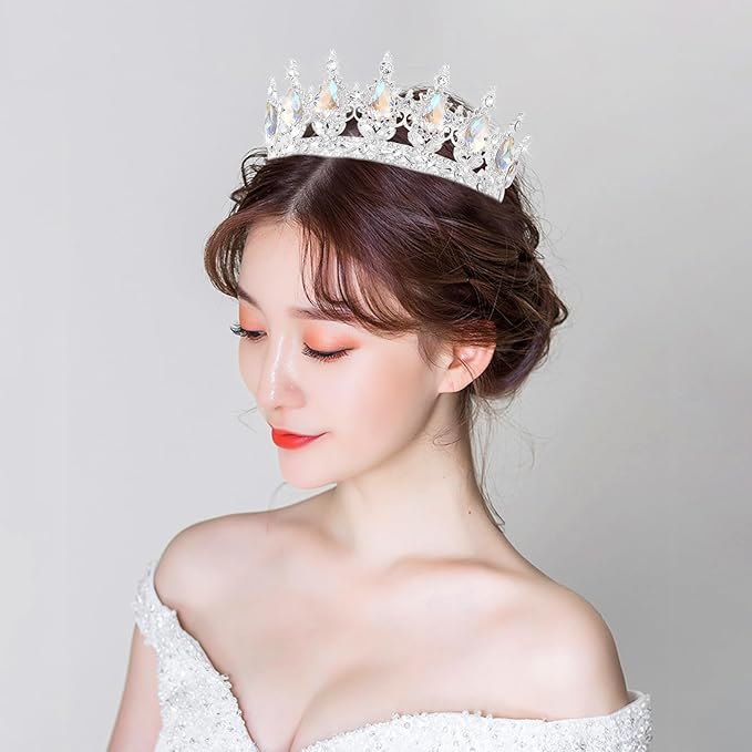 Queen Crown Rhinestone Wedding Crowns and Tiaras for Women Costume Party Hair Accessories Princess Birthday Crown Crystal Bridal Crown (Silver Crown-Moonlight)